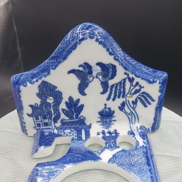 VTG Delft Blue style Toothbrush Cup Holder Wall Mnt Porcelain fishing village - Picture 4 of 13